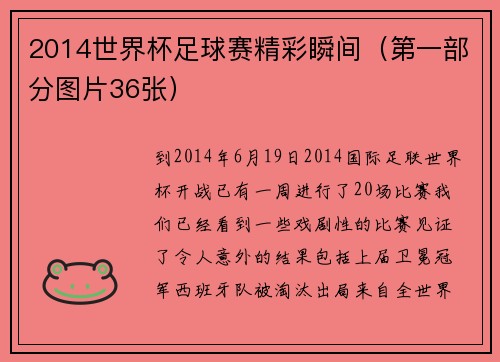 2014世界杯足球赛精彩瞬间（第一部分图片36张）